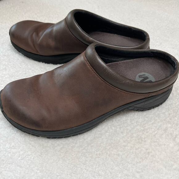 Merrell Women’s Encore Groove Clogs Sz 9 Leather Dark Brown Comfort Support - Picture 1 of 6